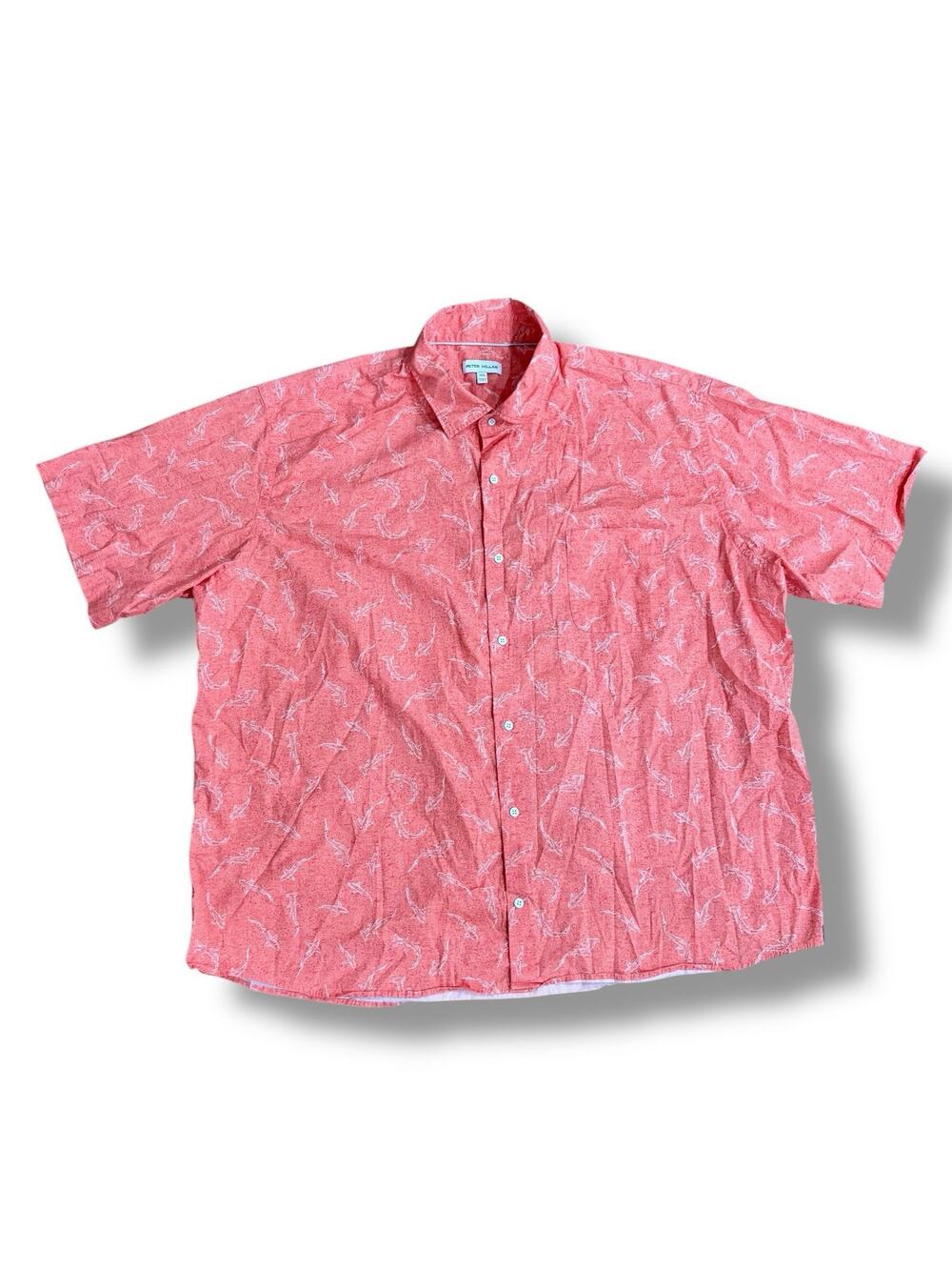 Peter Millar Men Size XXL Cotton Short Sleeve Button Shirt Sharks Vacation